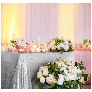 Silver Sequin Tablecloth 60x102 inches for Wedding Party Home Decor Linen ~ New